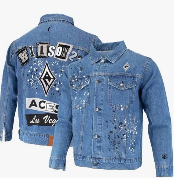 Denim Jacket Las Vegas Aces A'ja Wilson #22 Blue Size Small - Picture 3 of 3